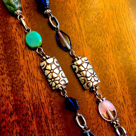 Brighton long silver stations, crystals, natural stone link set - Picture 9 of 16